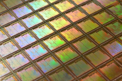Silicon Wafer with a rainbow of reflected light