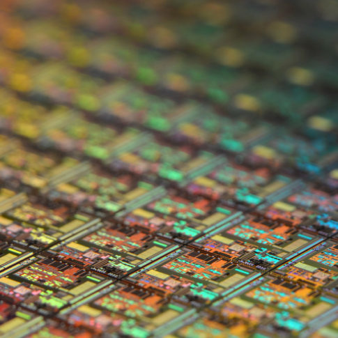 Silicon Wafer with a rainbow of reflected light
